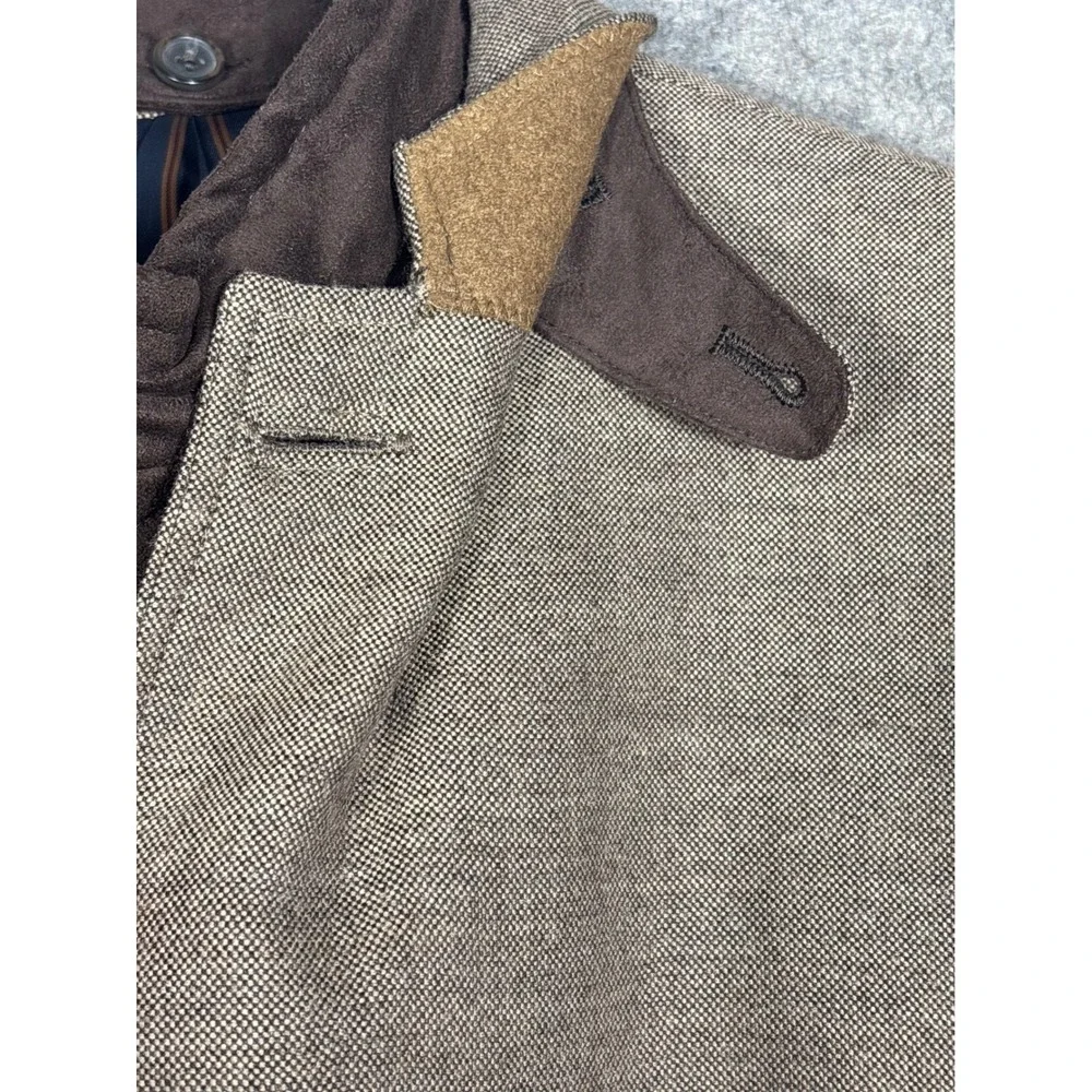 Stafford Essentials Mens 40R Slim Fit Brown Wool Blend Blazer Quilted Bib Jacket